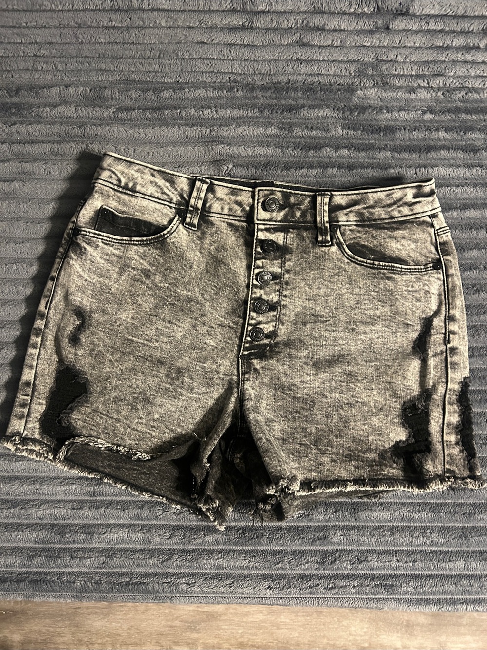 Indigo Washed Black Button-Fly Denim Shorts
